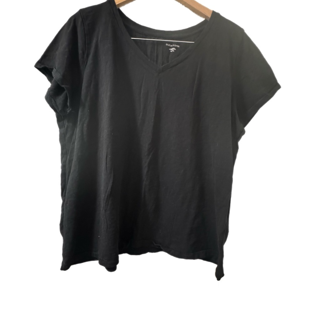 Eileen Fisher Black Short Sleeve V-Neck Tee